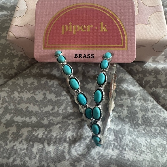 Piper K Brass and Turquoise Dangle Hoops/Earrings - Picture 4 of 6